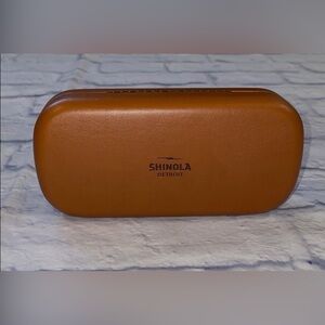 Shinola Detroit Cognac Leather Eyeglass Case | Premium Hard Shell